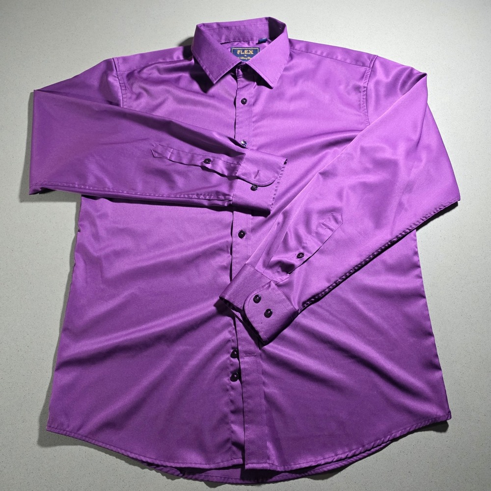 Flex Mens Luxury Collection Purple Long Sleeve Button Down Dress Shirt Medium